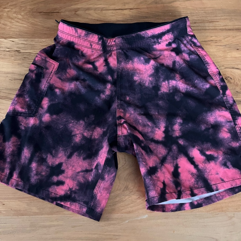 Vans Men's Board Shorts - Black and Pink Tie-Dye